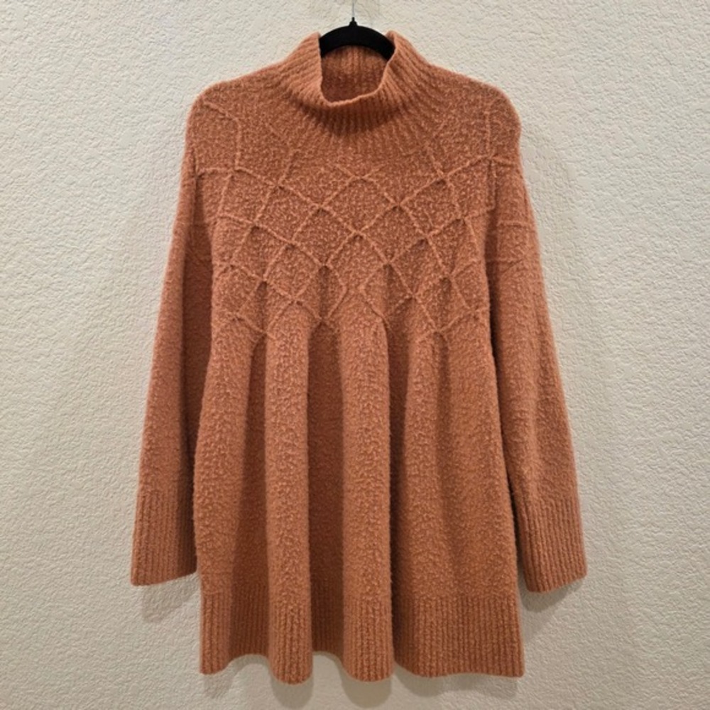 Free People Jaci Orange Mock Neck Wool Blend Mini Sweater Dress Sz XS Boho Chic‎